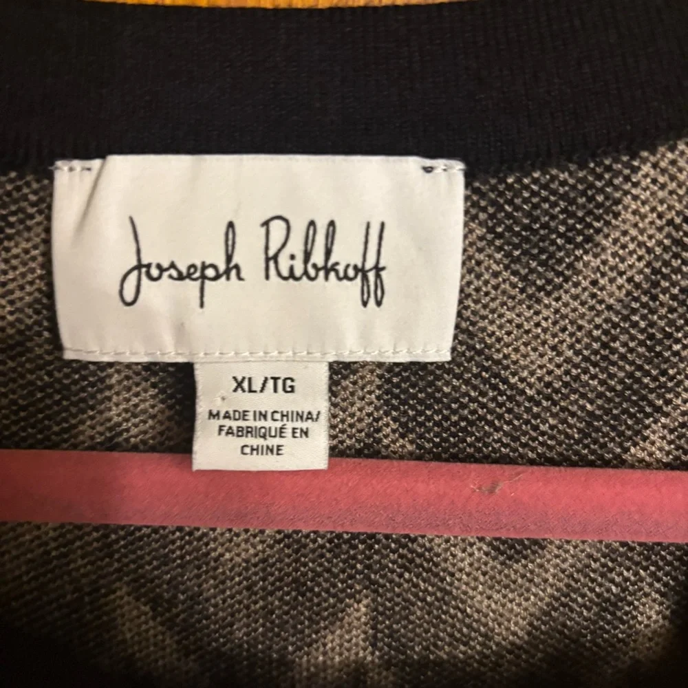 Joseph Ribkoff Black/Latte Chevron Knit Zip-Up Sweater Cover-Up Jacket XL